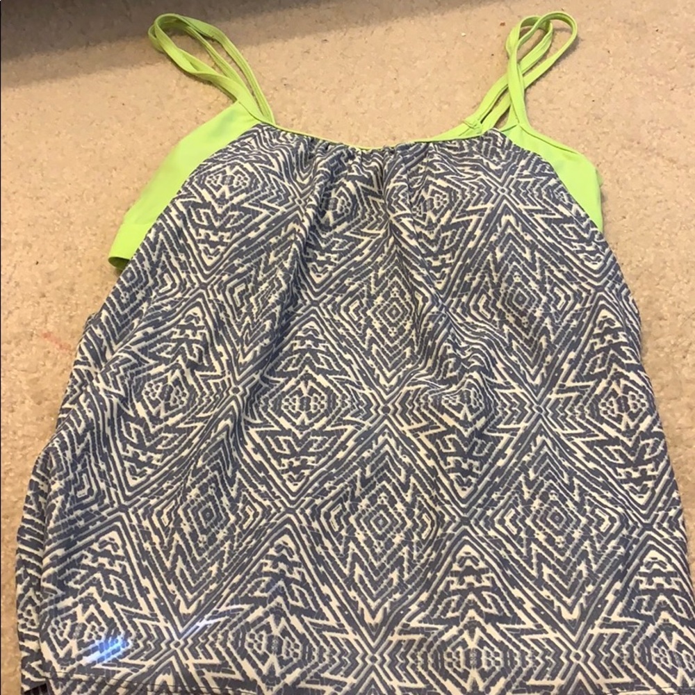 Green and gray/white stripe swimsuit